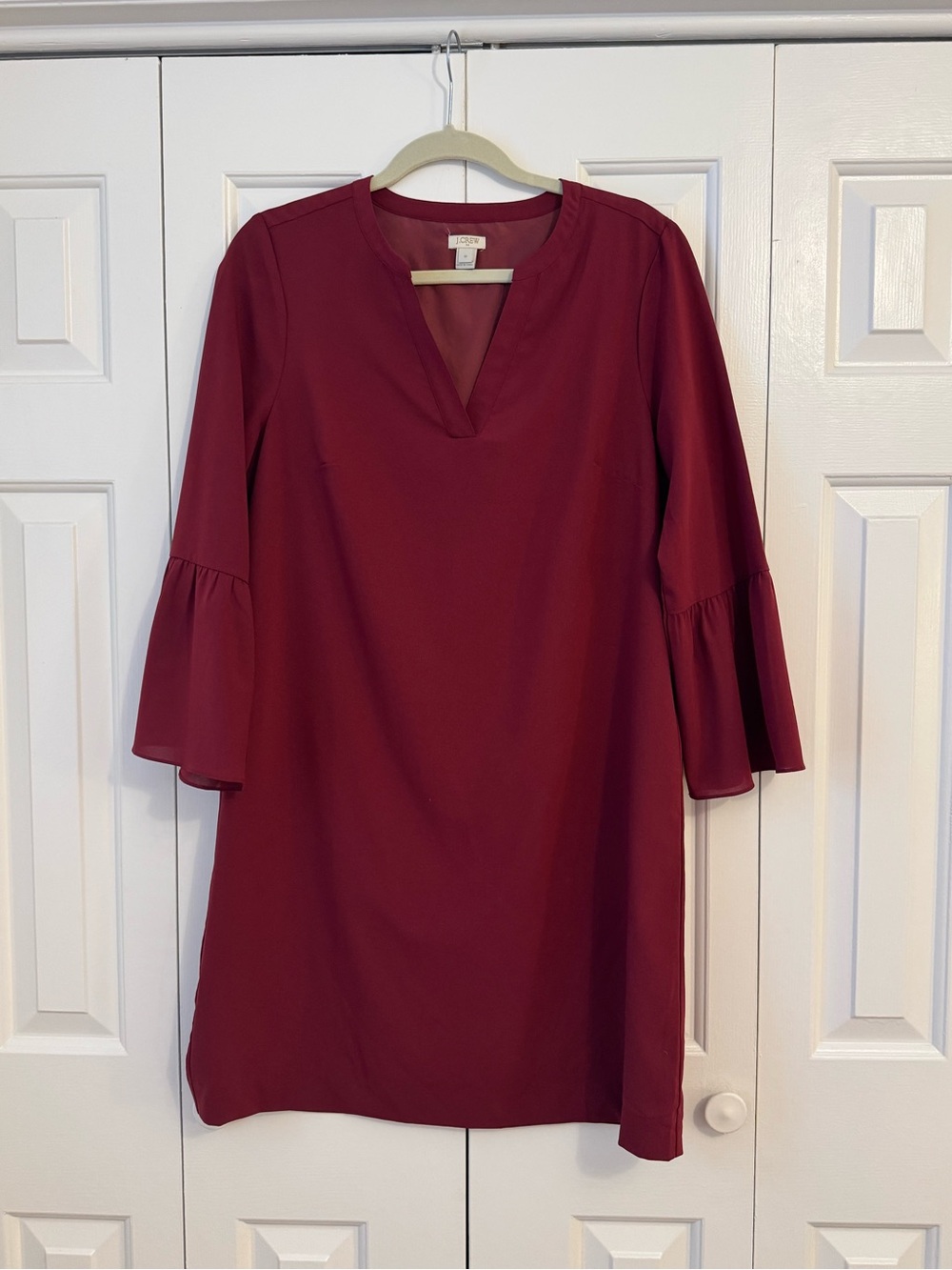 J. Crew Burgundy V-Neck Bell-Sleeve Dress